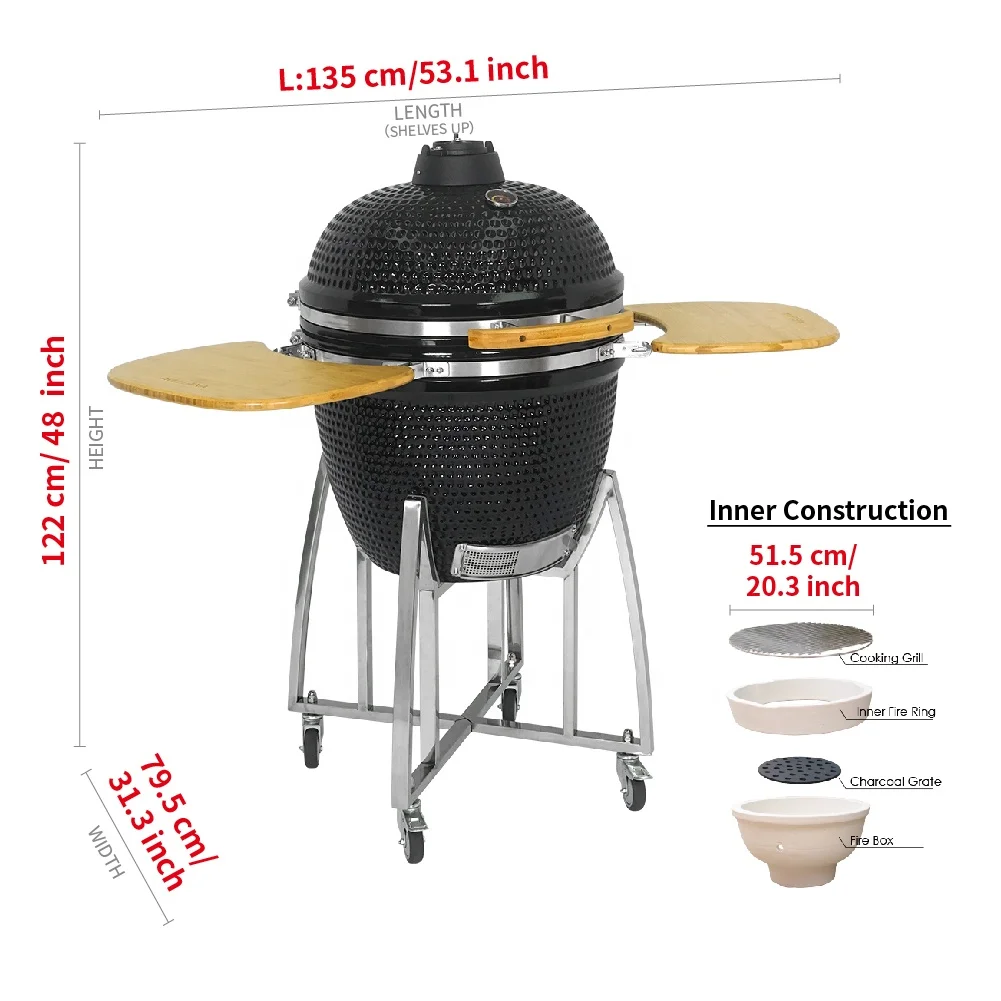 SEB KAMADO Extra Large 23.5 Inch Ceramic Bbq Grill Smoker Charcoal Grill Barbecue XL Large Kamado Grill