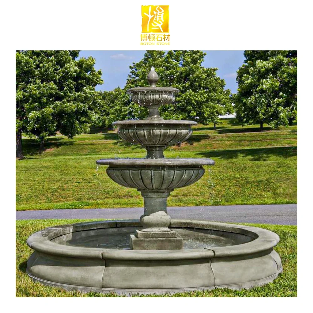 BOTON STONE Marble Water Fountain Outdoor Marble Fountain and Sculpture with Angel and Lion
