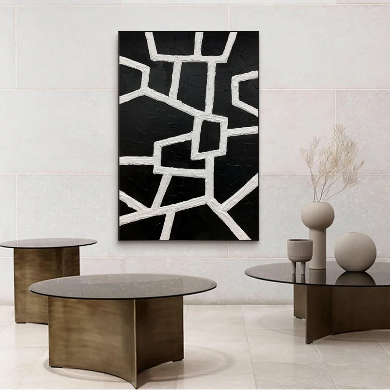 Origin Handmade Black and White 2 panel Wall Decor Artwork Modern Oil Painting Abstract Wall Art on Canvas