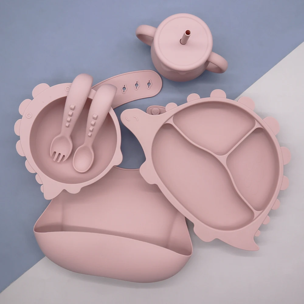 Factory OEM Dinosaur Cartoon Animal Suction Plate Bowl Silicone Children Feeding Set Baby Tableware Sets