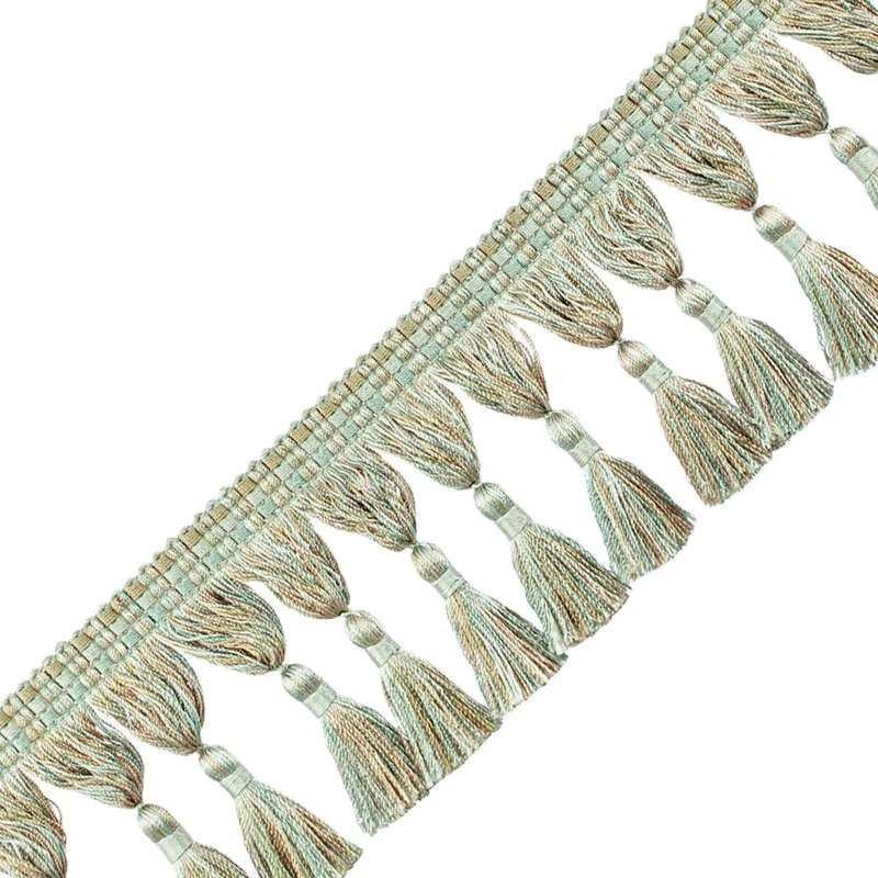 QC-01 Good material Rayon green color tassel fringe trimming for curtain, can customize
