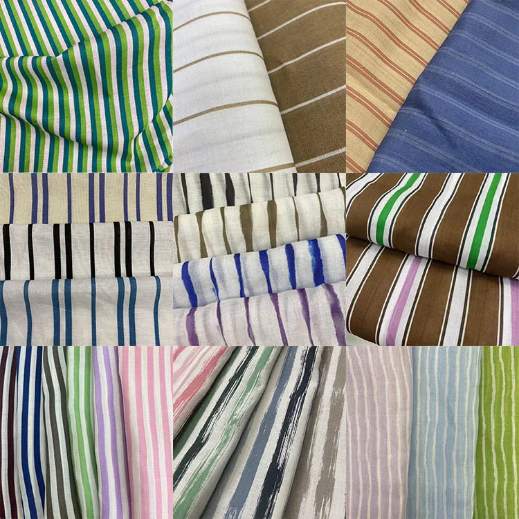 Factory custom stripe print Skin-friendly breathable cloth lyocell linen fabric wholesale
