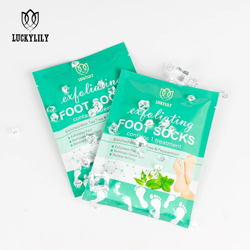 LuckyLily Custom Wholesale Peeling Exfoliating Foot Mask Feet Mask Remove Dead Skin Cuticles Heel Foot Care Pedicure Socks