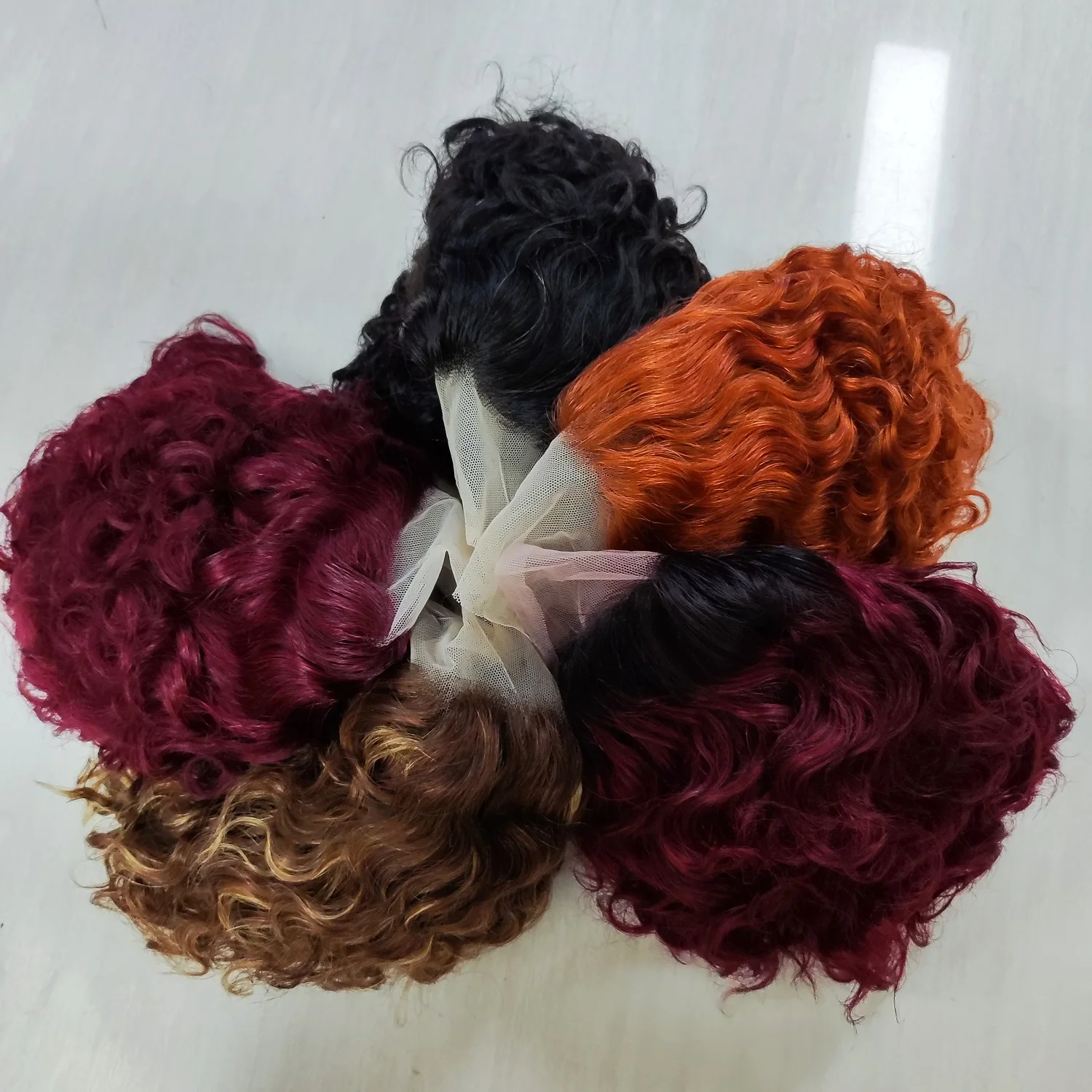 Letsfly $13.8 Promotion Lace Frontal Pixie Curly Wig 13*1 Lace Front Water Wave Short Cut Human Wigs Colored Curly Human Hair