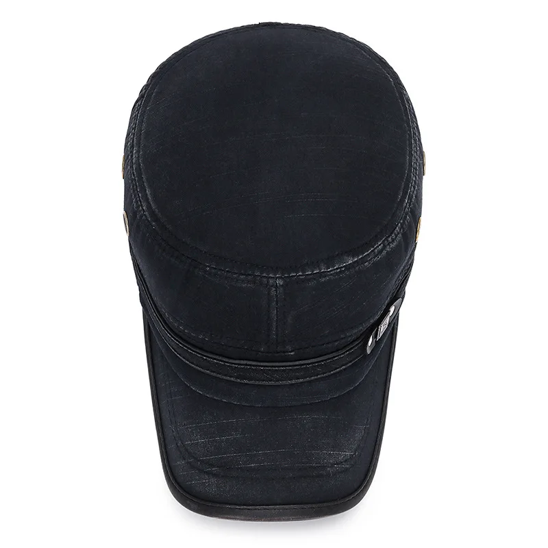 Washed distressed with leather edge retro faded cotton hat for men and women flat top cap wholesale stock