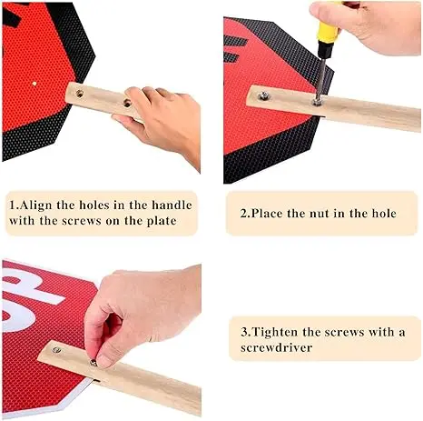 2024 New  Product Hot Selling Stop Slow sign double-sided road sign, reflective metal aluminum stop sign with wooden handle