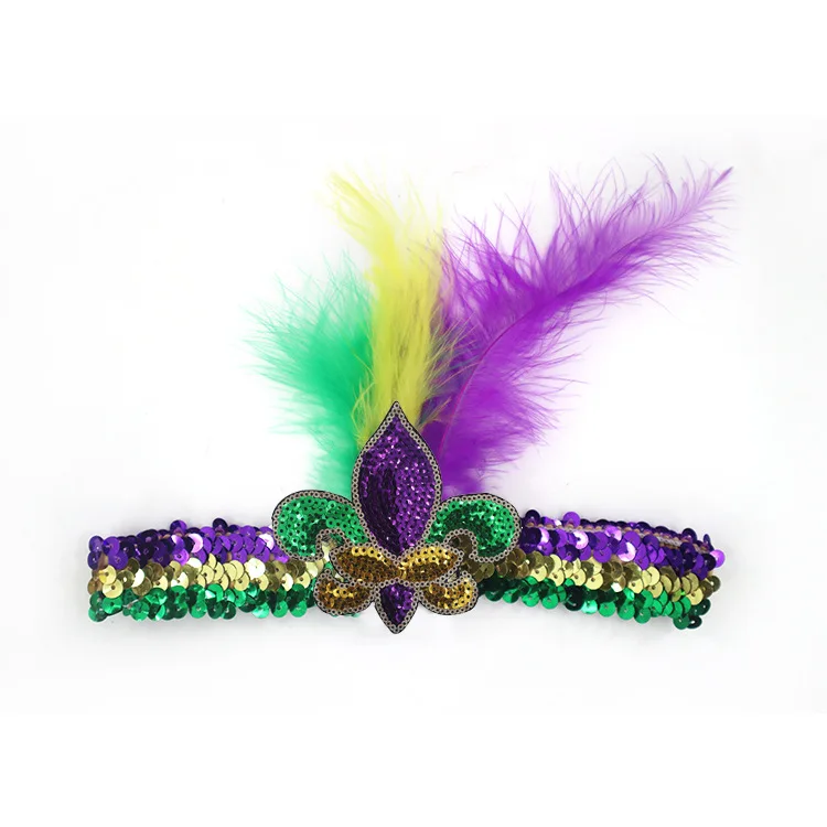 Masquerade Party Carnival New Sequin Headband Feather Hair Accessories Headband Savage Headwear Manufacturer Wholesale