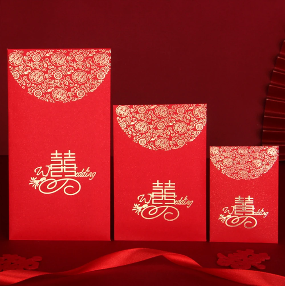 2024 Custom Made Red Envelope Gold Foil Logo Red Pocket Lucky Money Envelope For Chinese New Year