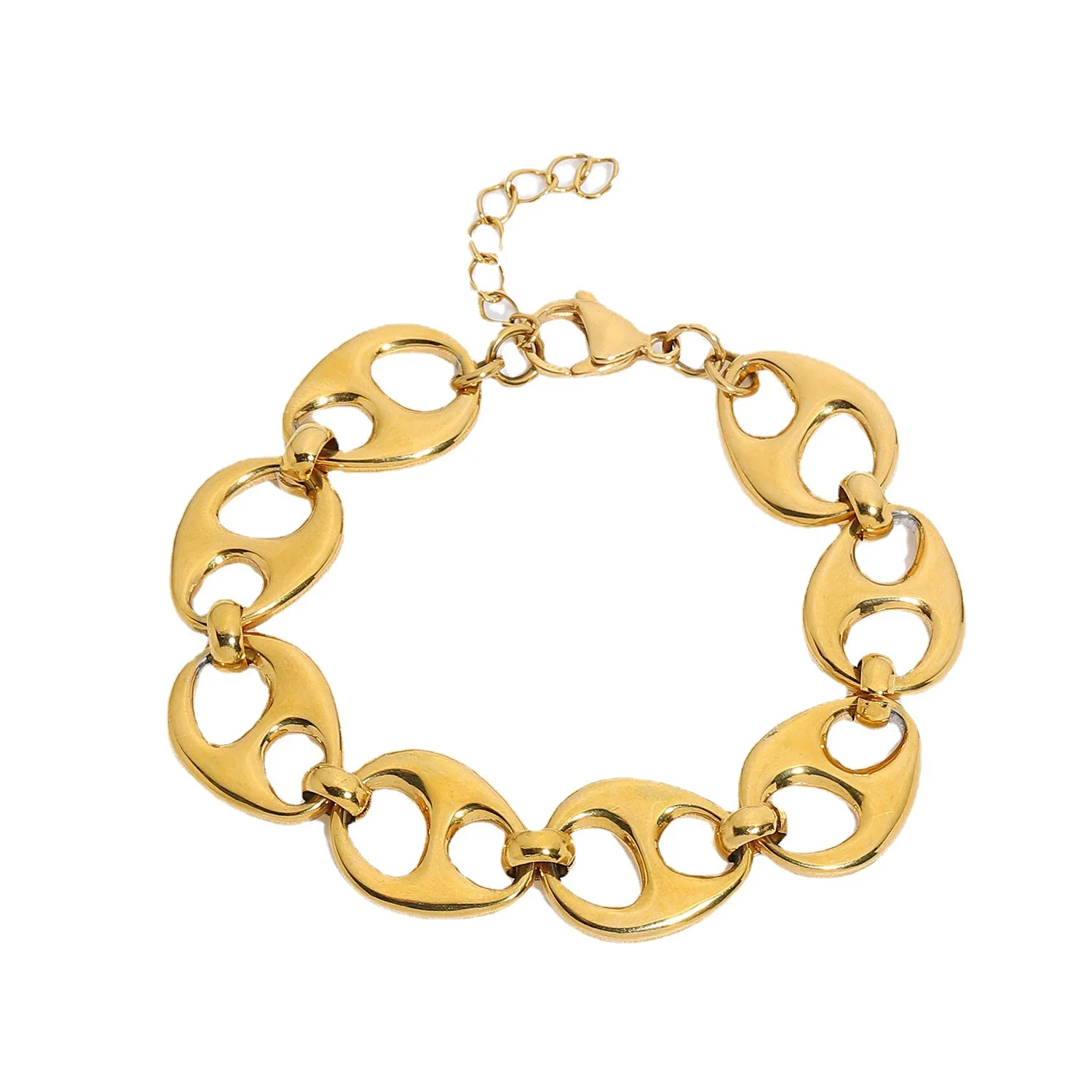 Punk Mariner Anchor Link Chain Chunky Bracelet 18K Gold Plated Stainless Steel Bracelet