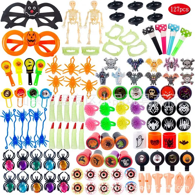 10styles 100pcs Halloween Funny Plastic Toys Novelty Tricky Kids Toy Set Joking Toys For Halloween Party Supplies