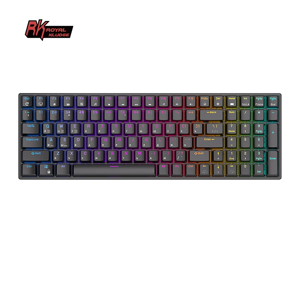 Royal Kludge RK100 three mode wireless mechanical keyboard 100 keys full keyboard custom russian keycaps gaming keyboard