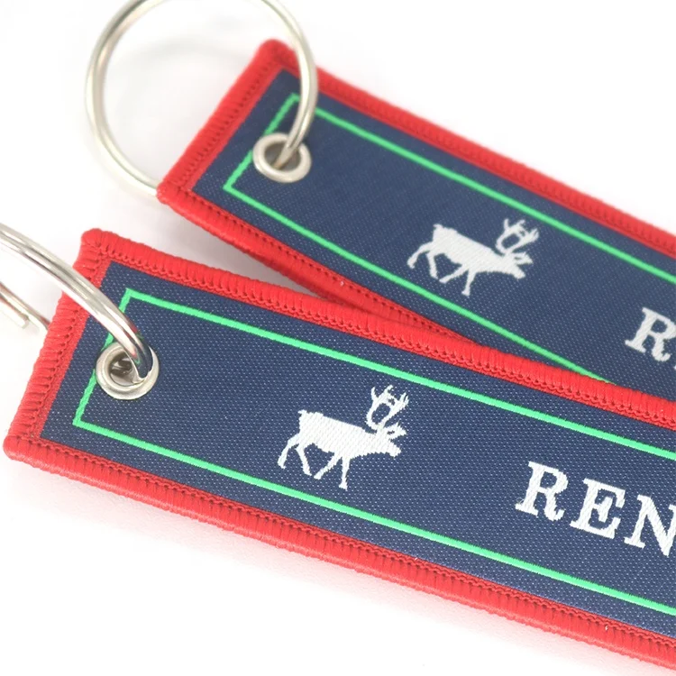 Wholesale Cheap Custom Floral Animal Logo Jet Tags Double Sides Lovely Woven Keychains for Suitcases