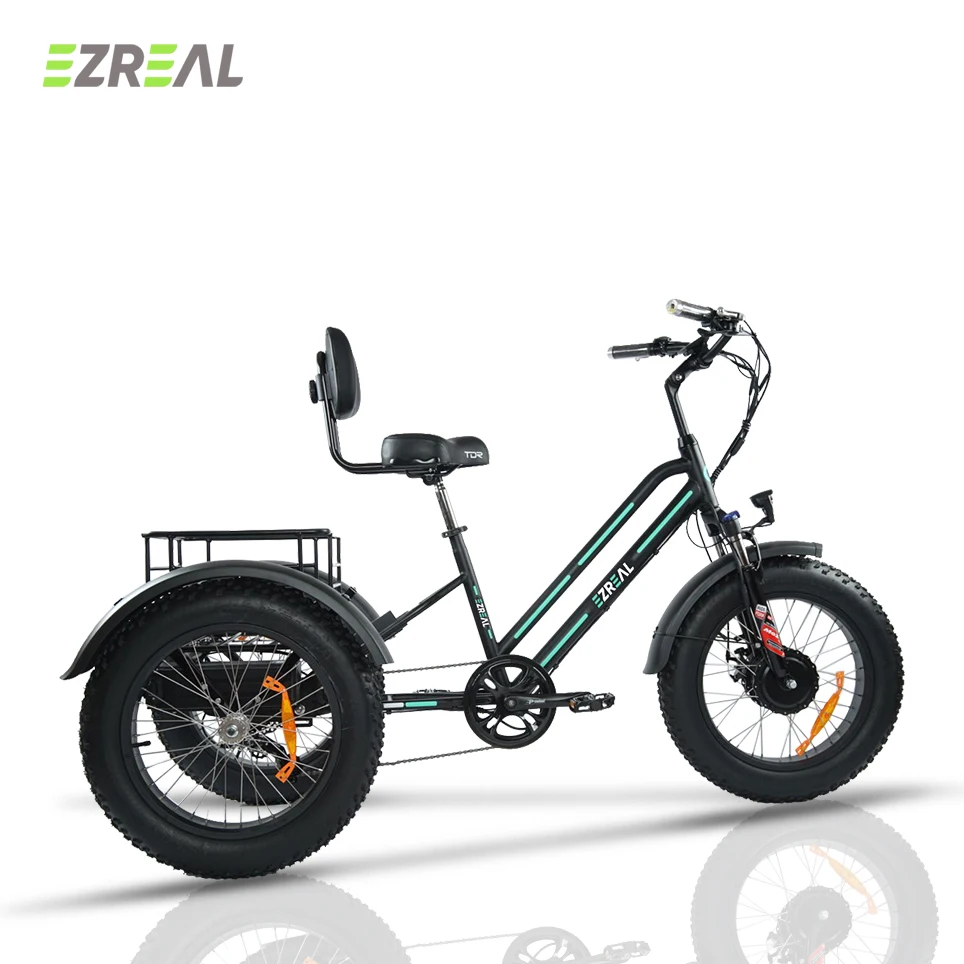 EZREAL 48v 500w fat tire Chinese electric cargo tricycle/3 wheel three electric bikes for adults