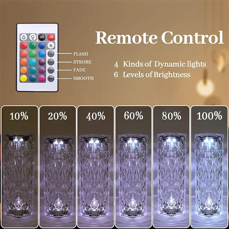 Romantic Desk Indoor Rose 16 Color Changing RGB Decorative Touch Rechargeable USB Led Crystal Night Lights Table Lamp
