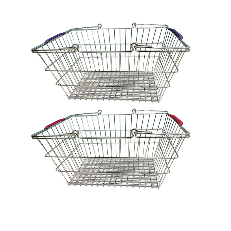 Wholesale Metal Wire Basket Supermarket Shopping Wire Mesh Basket with Double Handles