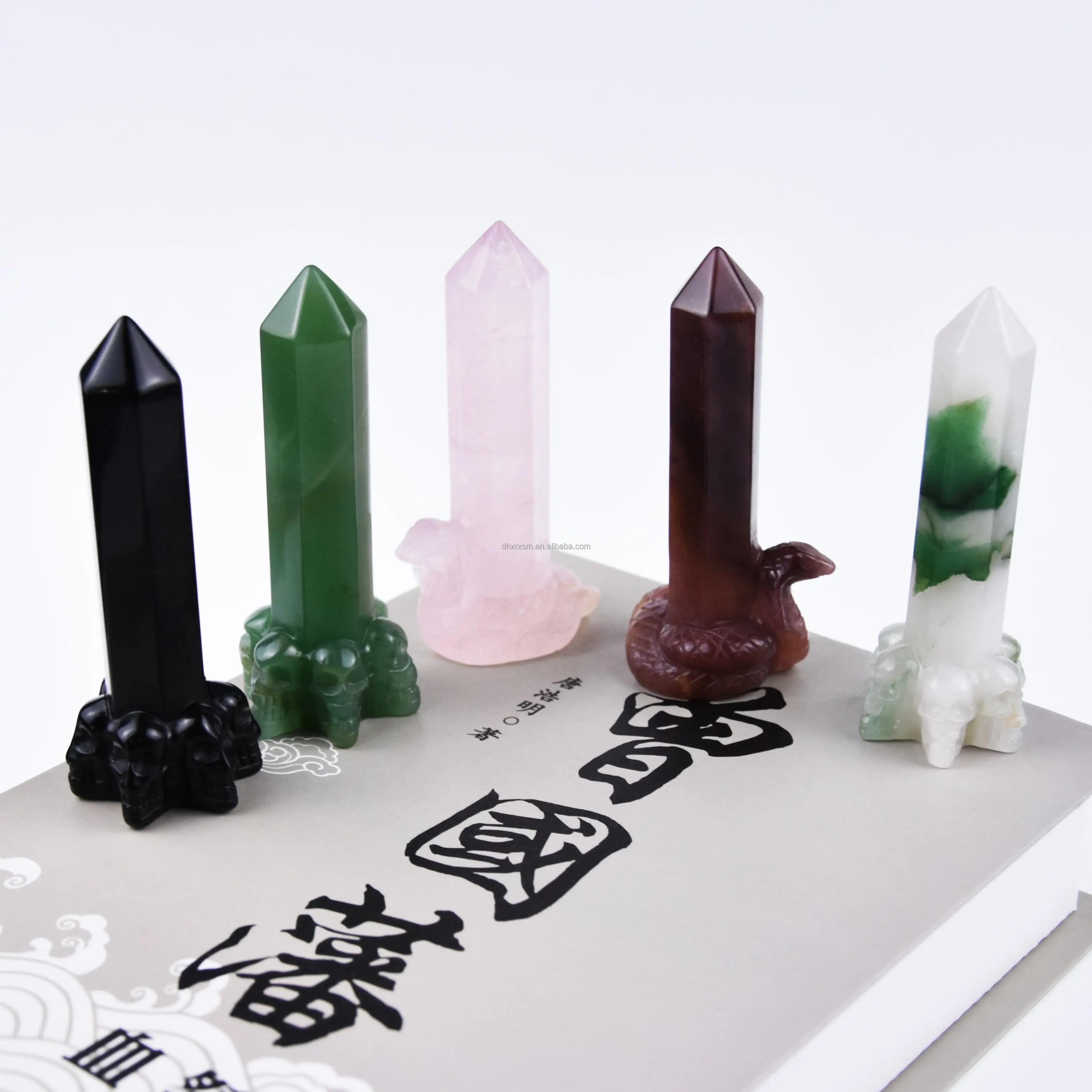 Оптовая продажа высокое качество натуральные Хрустальные черепа Fengshui точка обелиска розовая кварцевая башня кристальная для