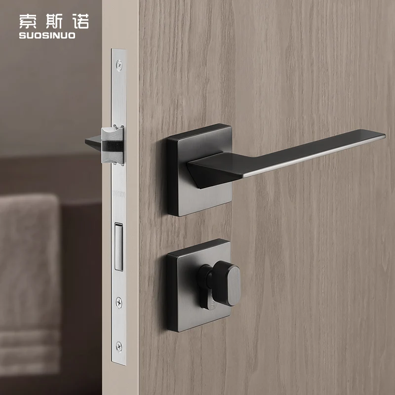 High Standard  Interior Bedroom Mute Black Grey Wooden Door Zinc Alloy Modern Door Lock Handle