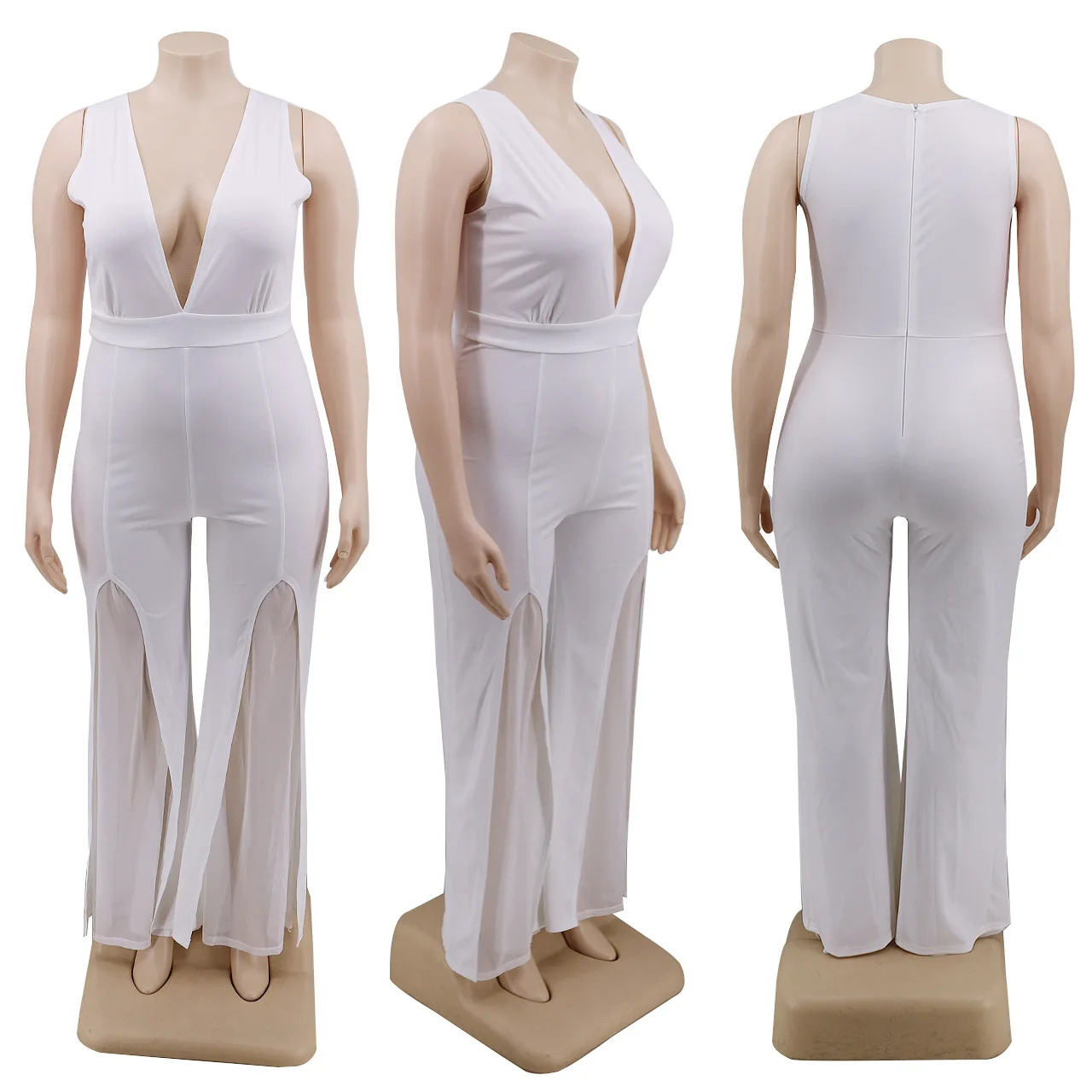 K2143  Summer Sexy V-Neck Halter Stitching Chiffon One Piece Wide Leg Pants Rompers Women Casual Plus Size Jumpsuit 2022