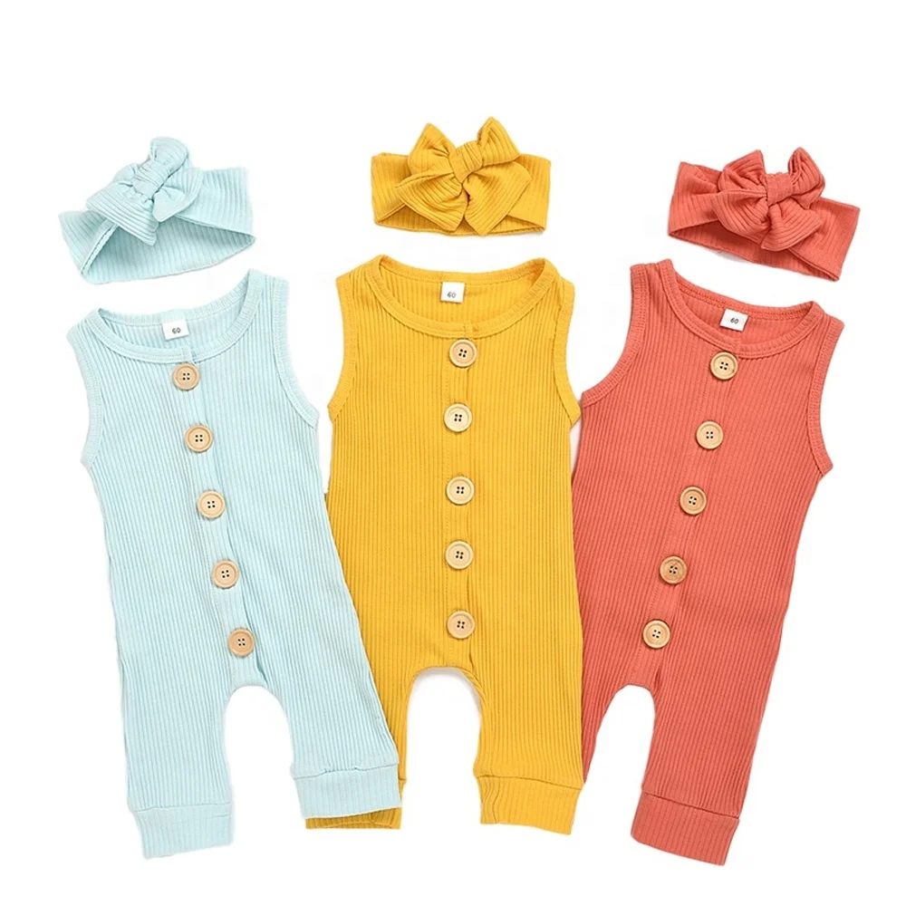 Высококачественные эластичные дышащие ребристые хлопковые летние комбинезоны без рукавов для маленьких девочек