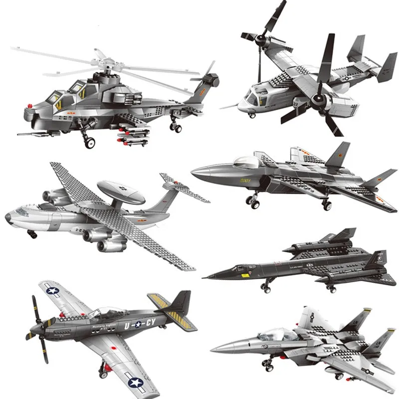 WANGE 4001-5006 Military aircraft model helicopter fighter creative Decoration Building Block Plastic Toy gift for girls kids bo