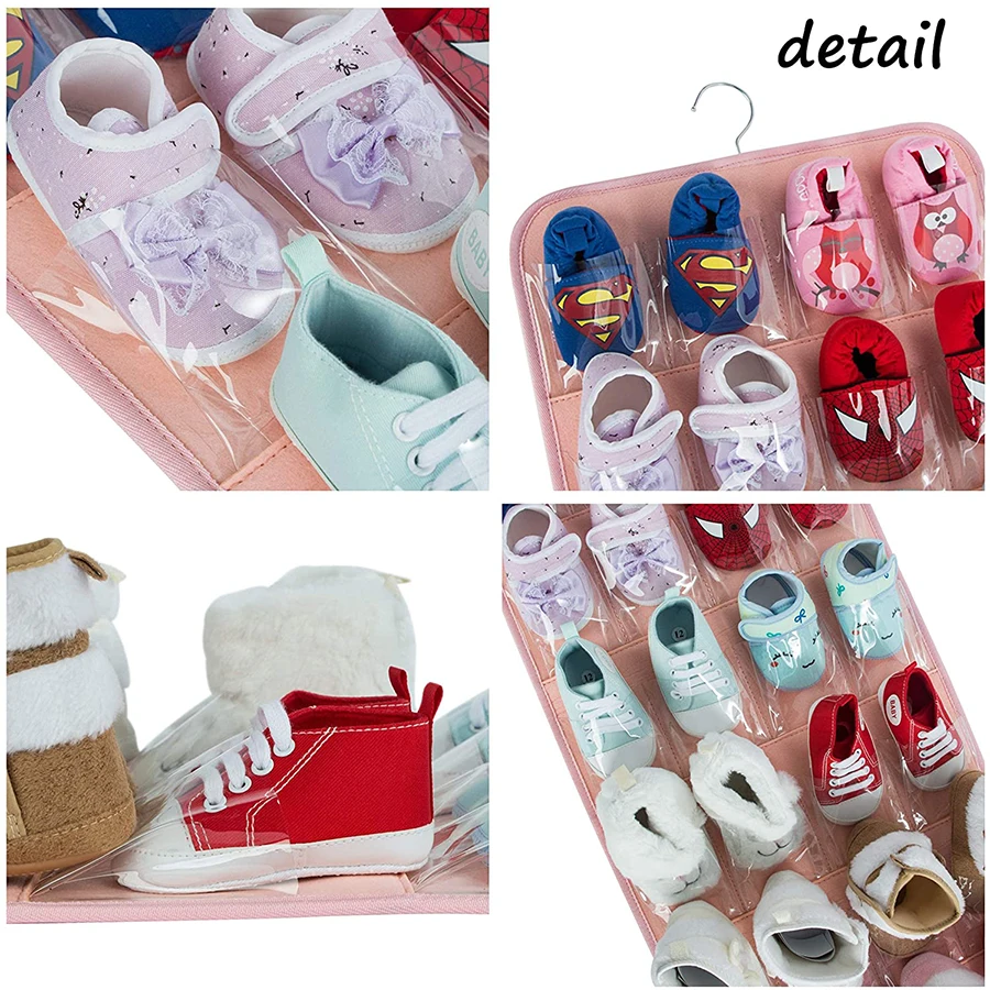 large capacity closet hanging storage pockets door and wall Hanging Baby Shoes Organizer for 12 Pairs of Baby Shoes