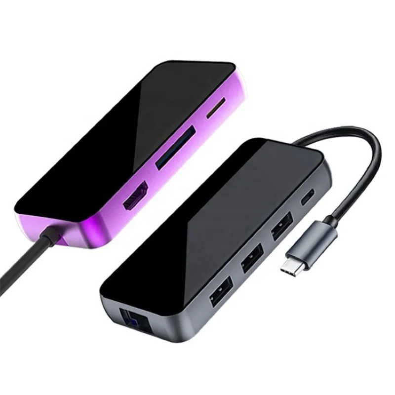 USB C Hub 8 in 1 with 4K HD+ Ethernet+USB 3.0+USB-C+SD/TF Card port multifunction type-c hub Adapter