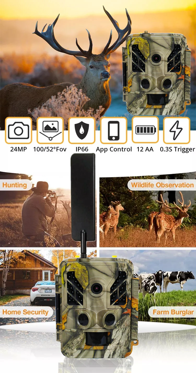 1080p 36MP Best Outdoor Digital Animal Surveillance Solar Powered Trail Camera 4g Wireless Hunting Wild Camera