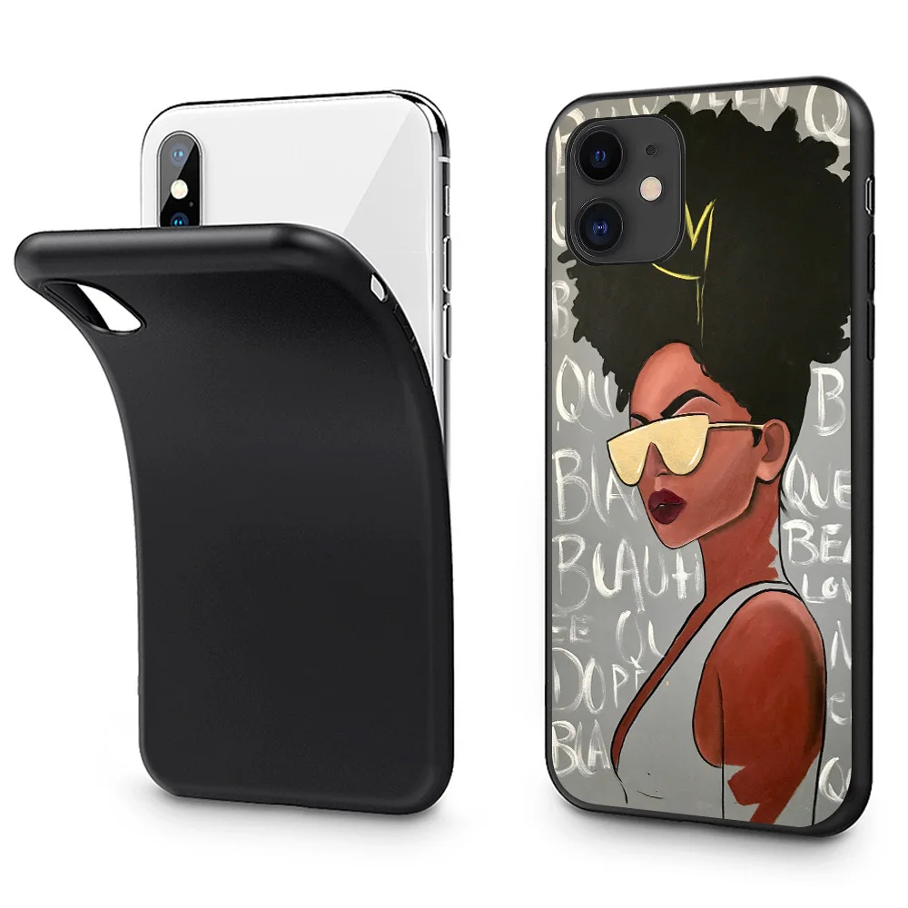 Cute Black GIrl Aba Fashion Soft Tpu Protection Phone Case For Iphone X XR 11 12 13 Pro Max 7 8 Plus Shockproof Phone Cover