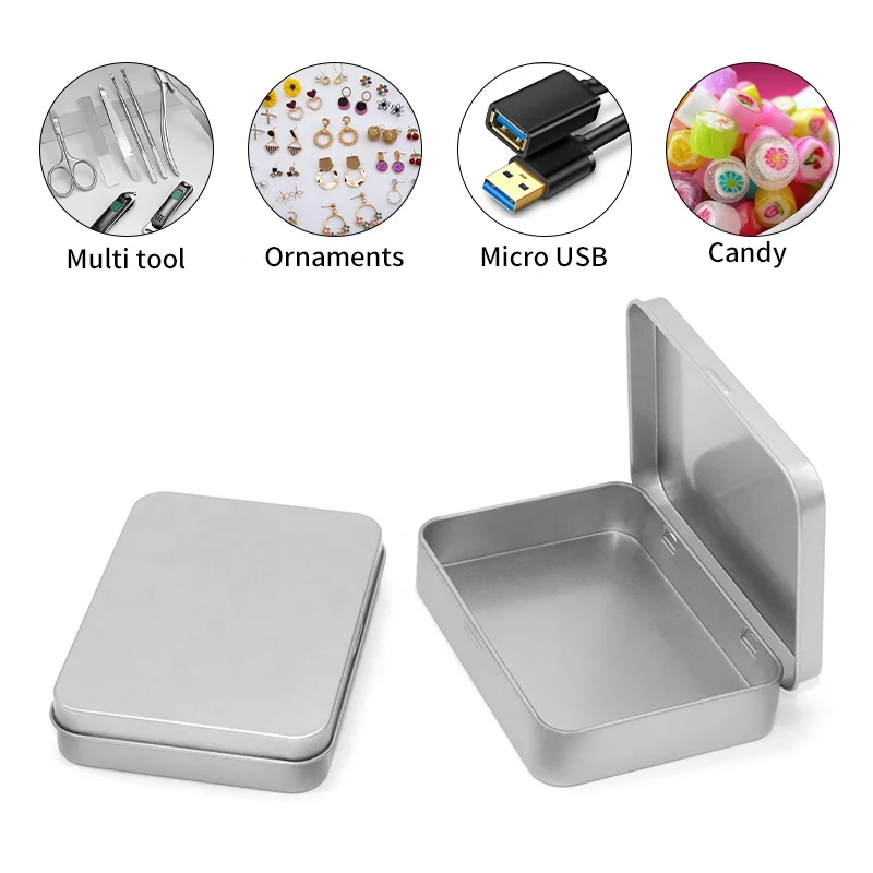 Rectangle Silver Packaging Gift Jewellery Metal Decorative Tin Boxes With Lids