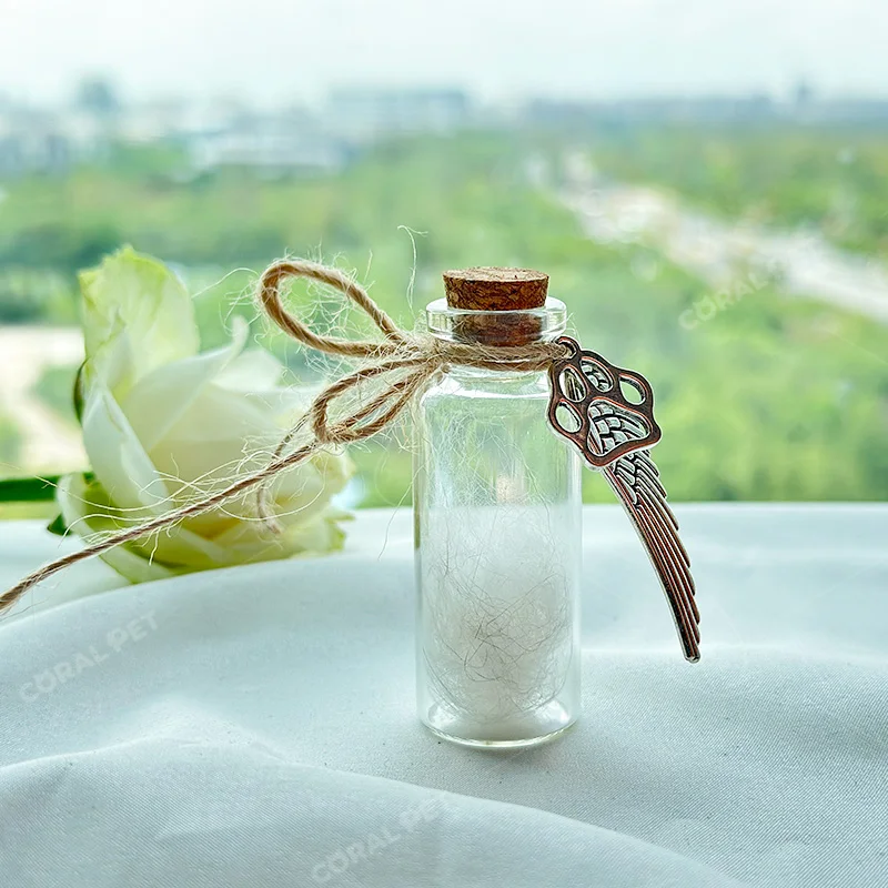 dog cat hair fur teeth keepsake container glass bottle for pet hair Pet fur glass bottle keepsake