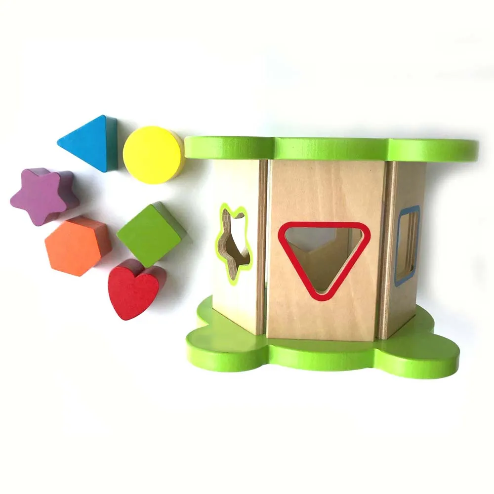Wooden Toddler Frog Shape Puzzle Sorting Cube Toy Box Children Montessori Shape Sorter Toy