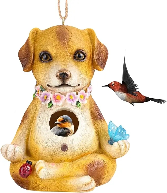 BSCI Factory Polyresin Funny Dog Shape Bird Houses Decorative Outside Birdhouses