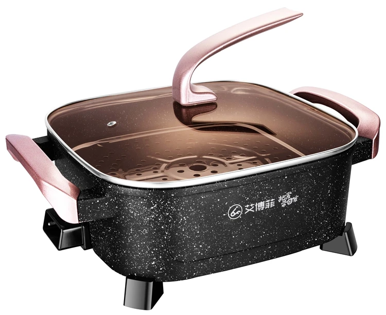 Multi-Function Adinstable Non-stick Electric Skillet Hot Pot Integrated Electric Skillet With Glass Lid