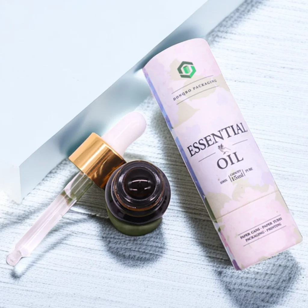 Recycled Kraft Cosmetic Cardboard Protective Packaging biodegradable 30ml Dropper Bottle round Box oil paper tube
