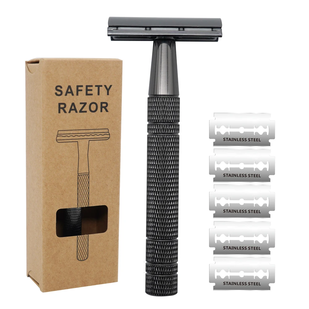 Chrome Plating Double Edge Safety Razor with 10 Blades, Metal DE Razor for a Smooth Shave, for wet shaving choice