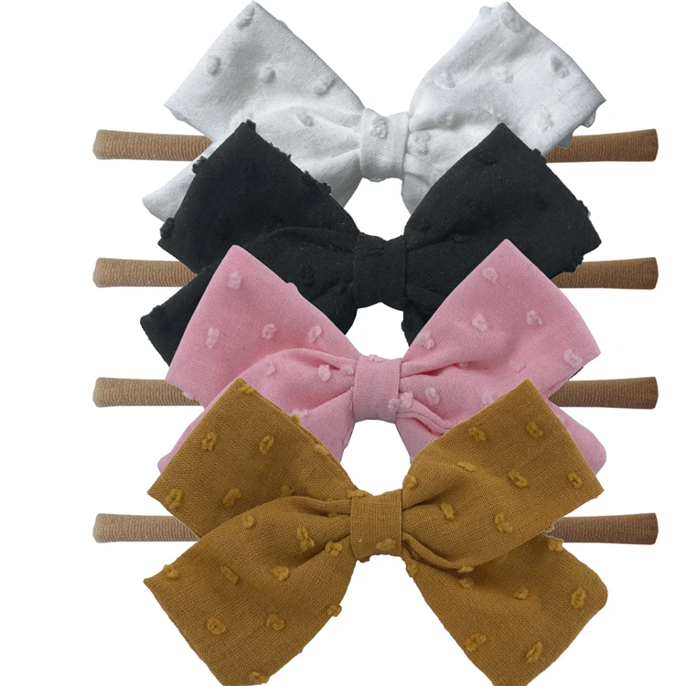 3.5 inch Shabby Cotton Fabric Hair bow With Headbands Soft Nylon Hairbands Hair bands Accessories for Children Baby Girls