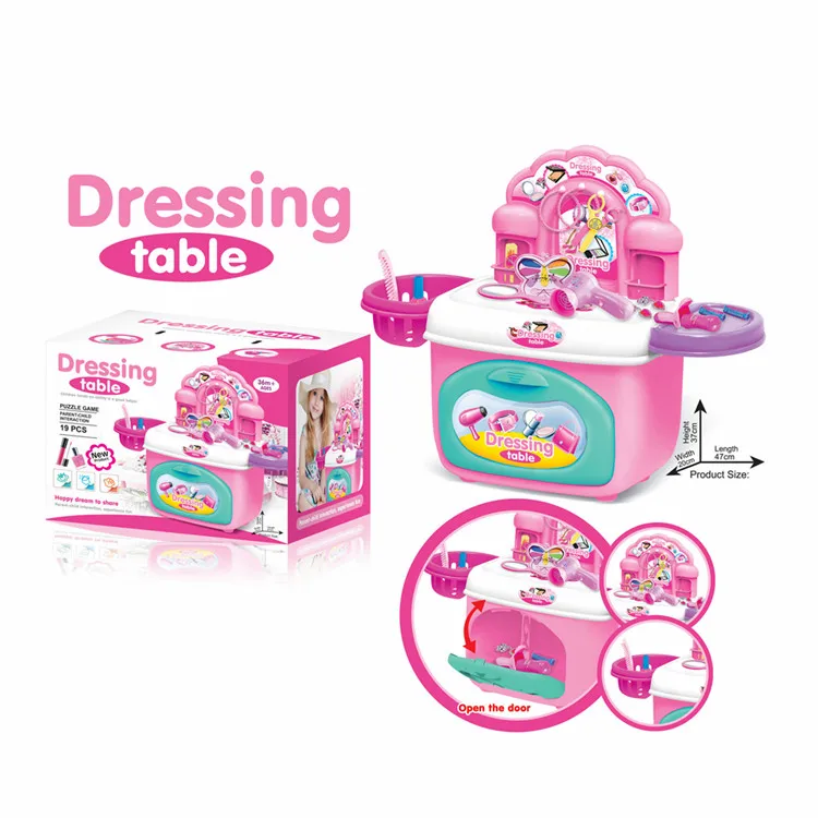 DIY girls dressing table toy pretned play make-up dresser fashion suitcase set