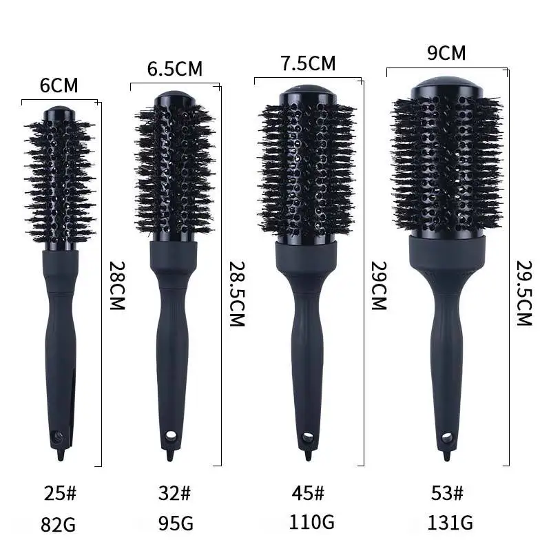 Custom Logo Black Aluminum Tube Round Hair Brush For Ceramic Curly Hair Detangling Hair Ionic Care Professional Barber Salon