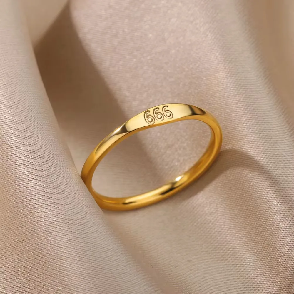 Hongtong D1-48 Stainless Steel 18K Gold Plated Angel Number Ring Minimalist Classic Fashion Jewelry Women Rings