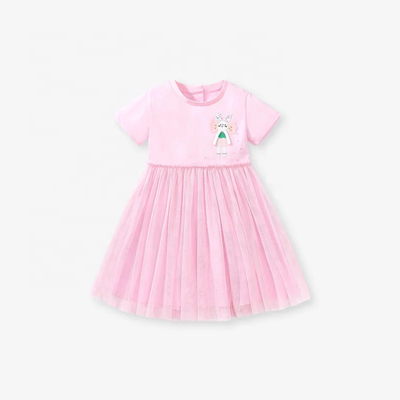 popular pretty cotton baby girl dresses Pattern applique cloth embroidery Bunny cheap flower girls dress