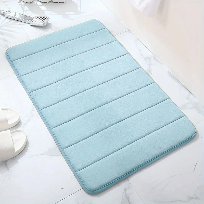 MU Made in China memory foam bath mat rug soft bathroom door mat striped solid color polyester memory foam bath mats