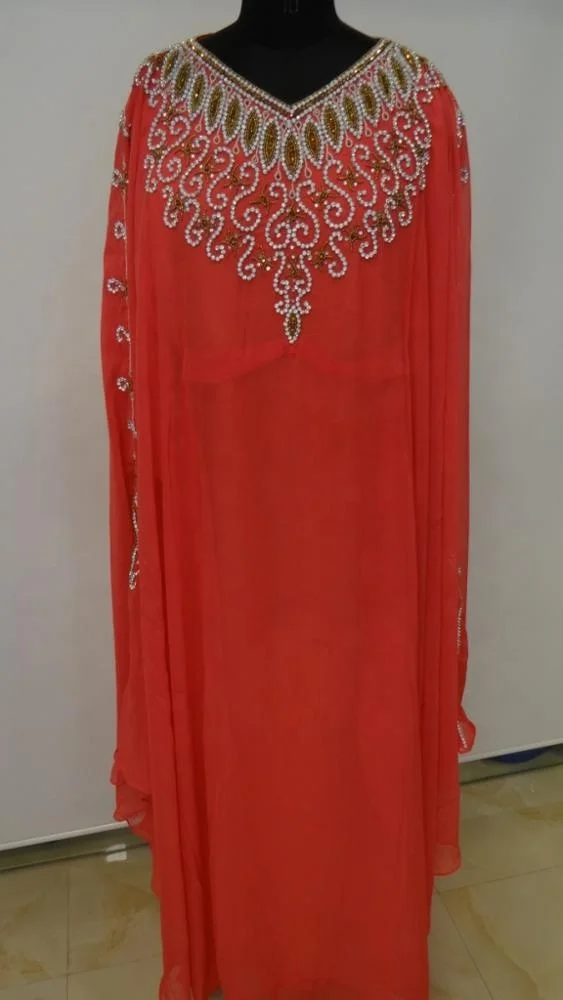 Women Beading Long Sleeve  Evening  designer Dress Arabic Style islamic women Fancy kaftan