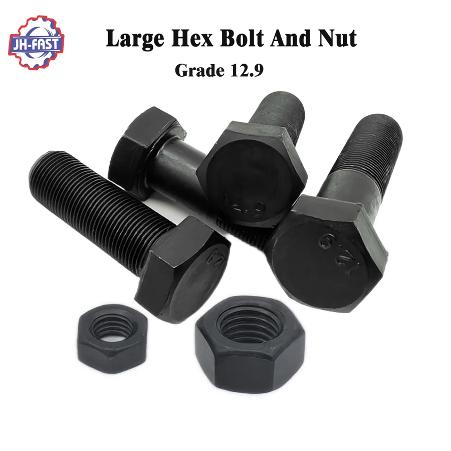 Black zinc plated steel hex bolts and nuts suppliers nut and bolt manufacturing high strength grade 5 8 8.8 10.9 12.9 hex bolts
