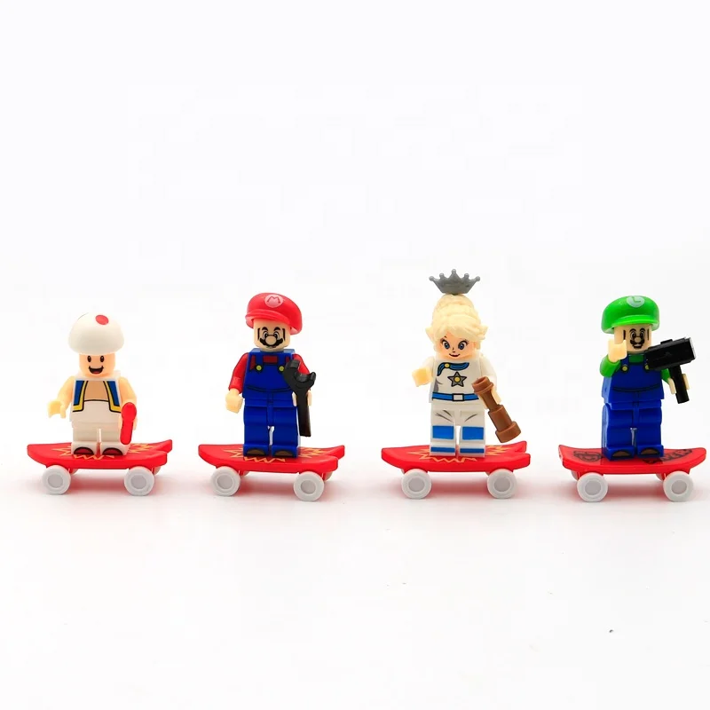 XRH 24pcs/Display box Mario mini Game action figures Super hero Game Battle With Skateboard Blind Box Building Blocks Toys