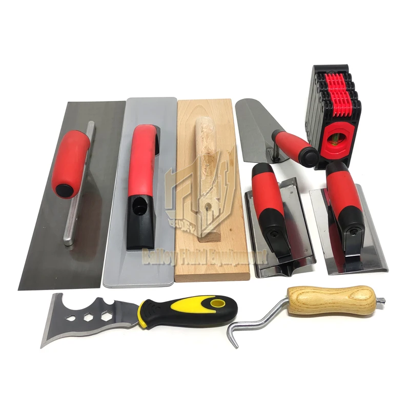 Hot selling 10 Piece  Masonry Hand Tool Set Including Smoothing Trowel Measuring Trowel Grout Mill Edge Cutter Spirit level