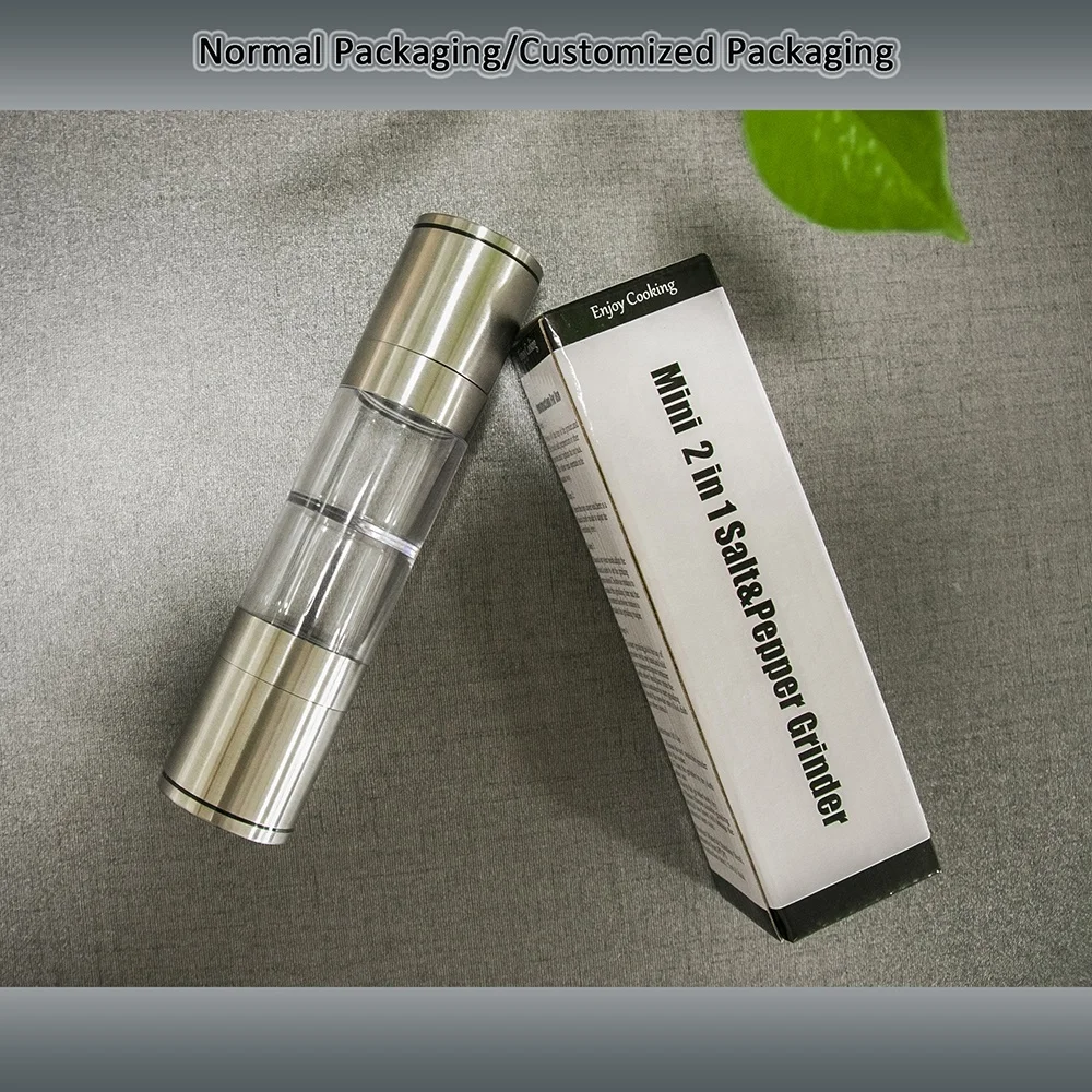 Low MOQ 2021 New Mini  BBQ Tools Stainless Steel Manual Salt Pepper Mill 2 In 1 With Adjustable Mechanism