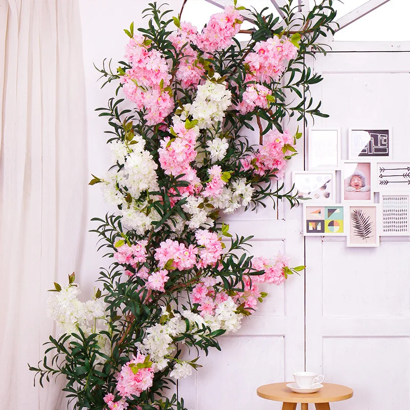 Cherry Blossom Branch Wedding Cherry Tree Peach Tree Flower Fake Flower Wish Simulation Rattan Indoor Wall Decoration Rattan