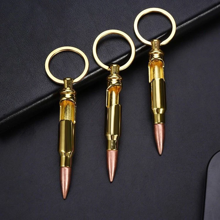Wholesale cheap price key chain custom laser engraving logo metal gold bullet bottle opener keychain for beer