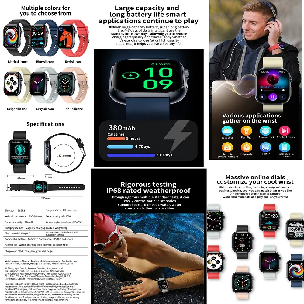 ECG Health SmartWatch Supports Fatigue Non-Invasive Blood oxygen ECG Health Monitoring NFC Waterproof ET587 Smart watch