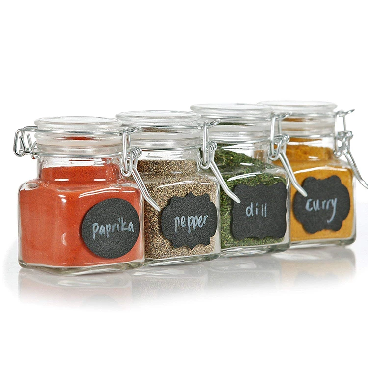 Supplier Empty Square Kitchen Clear Ginger Salt Pepper Container 4oz Glass Spice and Jars with Flip Top Lids